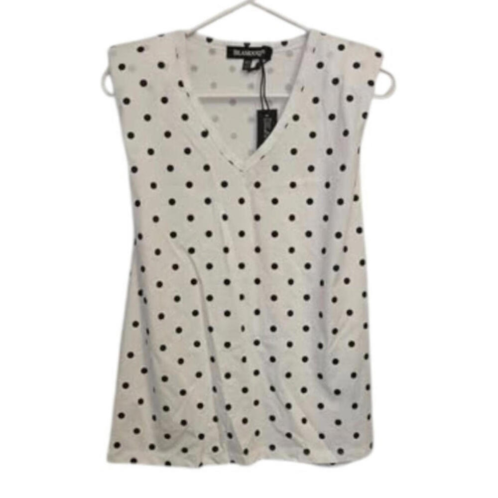 BLANK NYC Sleeveless V-Neck Top White Black Polka Dot Shirt Casual Cute Size XS